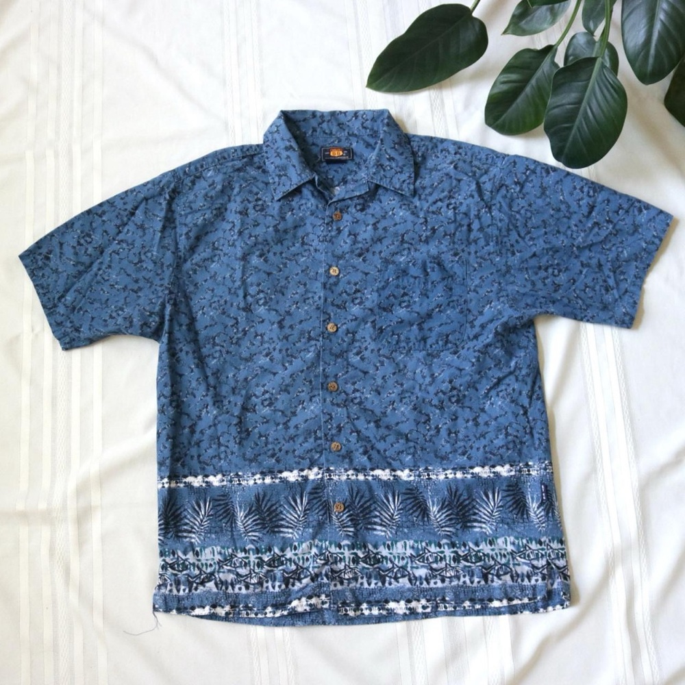 Blue Ocean Water Patterned Button Down Shirt - image 1